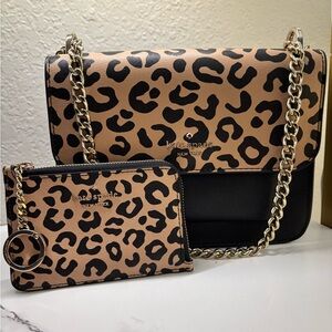 Kate Spade Leopard Print Crossbody Bag and Wallet - Black and Tan